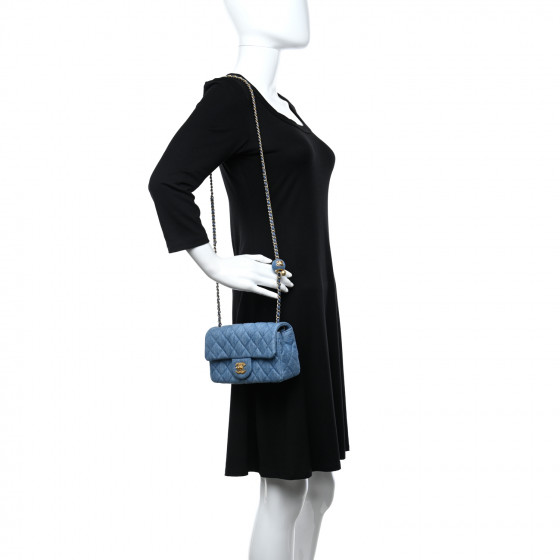 CHANEL Denim Quilted Mini Pearl Crush Rectangular Flap Blue