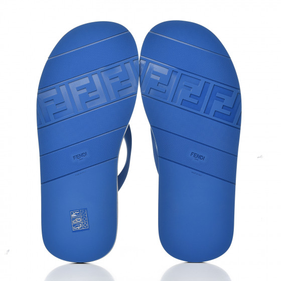 FENDI Rubber FF Mens Logo Thong Sandals 7 Black Blue 764762