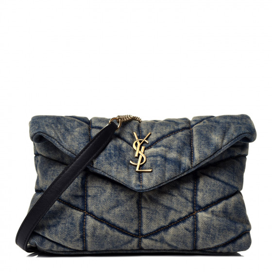 SAINT LAURENT Denim Quilted Toy Loulou Puffer Monogram Chain