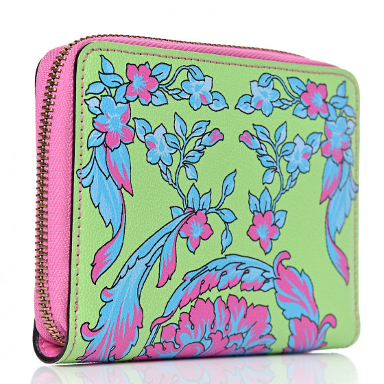 VERSACE Calfskin Voyage Barocco Print Zip Around Wallet