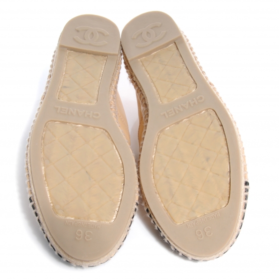 CHANEL Lambskin Espadrilles Beige Black 36 59554 | FASHIONPHILE