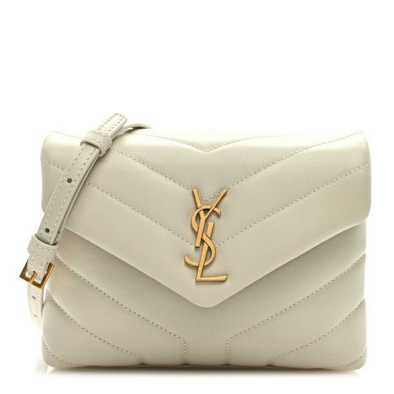 SAINT LAURENT Calfskin Y Quilted Monogram Toy Loulou Crossbody Bag Blanc Vintage