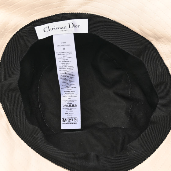 CHRISTIAN DIOR Shearling Cannage D-Bobby Bucket Hat 58 Ecru