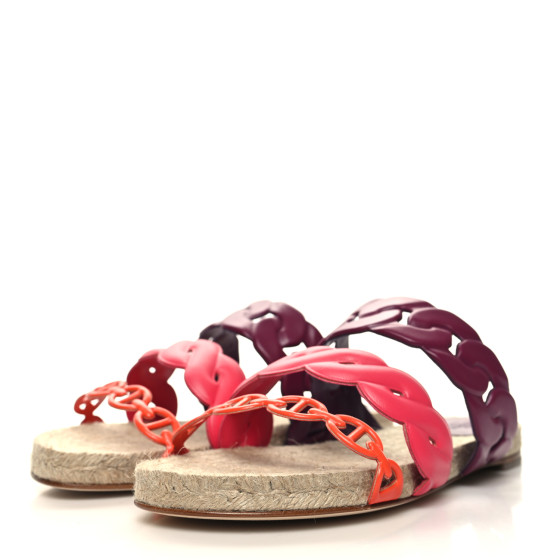 HERMES Nappa Gwen Espadrille Sandals 37 Multicolored Violet