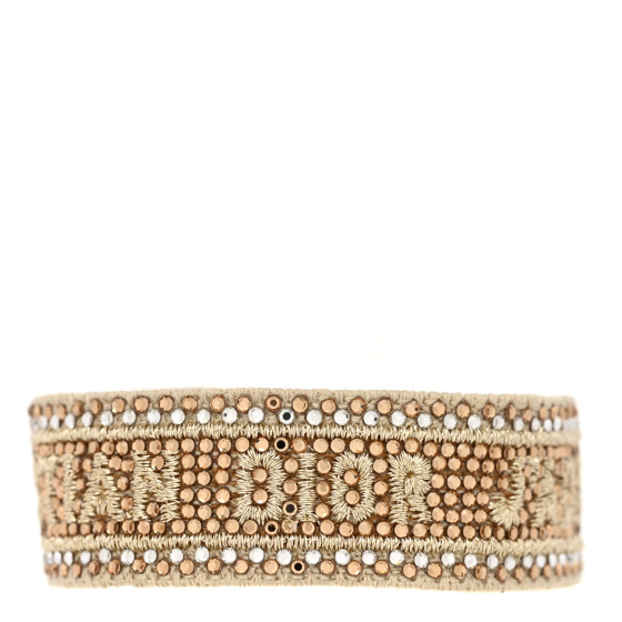 CHRISTIAN DIOR Woven Cotton Crystal Embroidered J'Adior Friendship Bracelet Gold