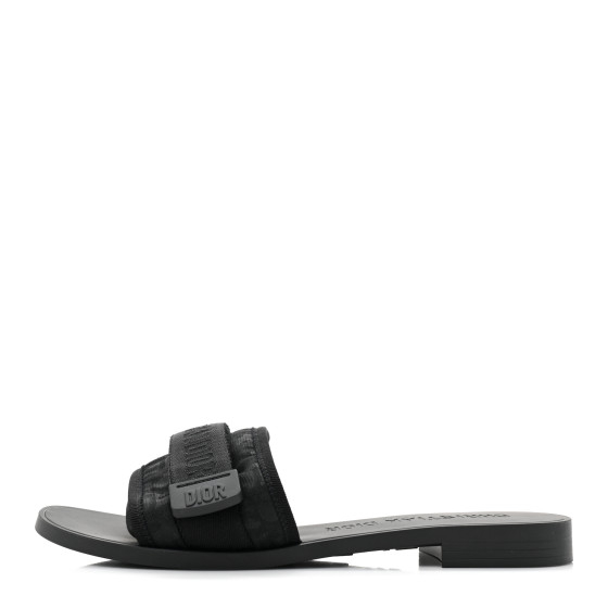 CHRISTIAN DIOR Shiny Technical Fabric Oblique Dio(r)evolution Slide Sandals 37 Black