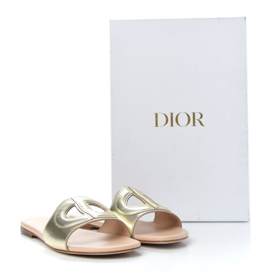 CHRISTIAN DIOR Metallic Calfskin D-Club Mule Sandal 37 Light