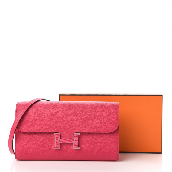HERMES Epsom Lizard Constance Wallet To Go Rose Mexico