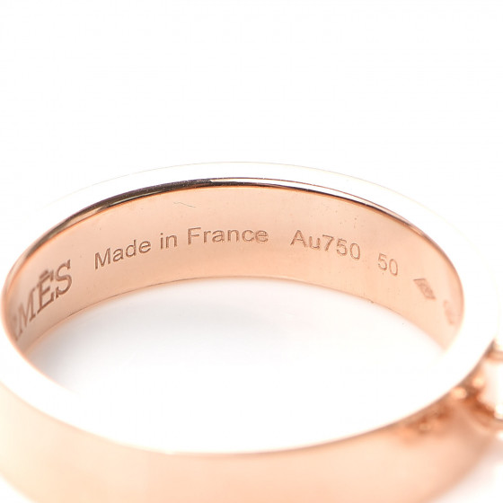 HERMES 18K Rose Gold Kelly Clochette Double Ring 50 5.25