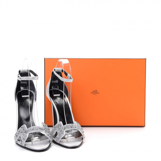 HERMES Suede Goatskin Crystal Premiere 105 Sandals 39 Gris