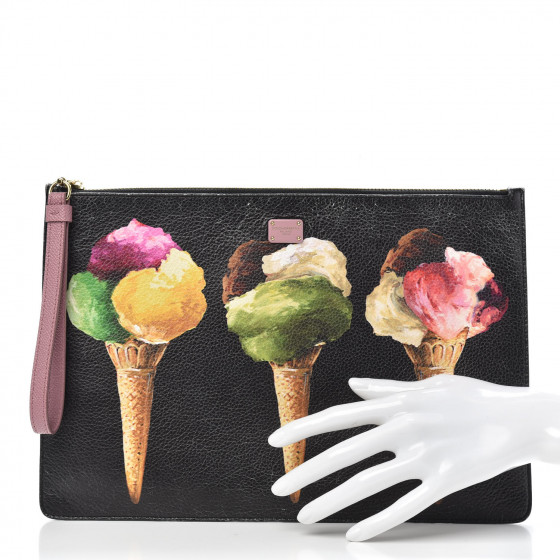 DOLCE & GABBANA Vitello Stampato Ice Cream Pouch Black
