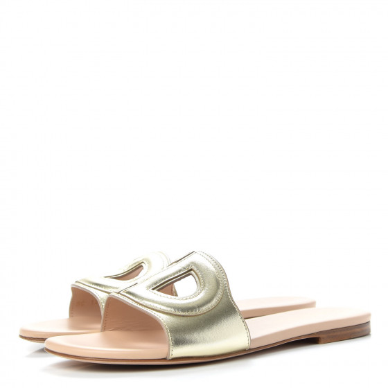 【幸福感♪】DIOR D-Club スライド/ミュール CHRISTIAN DIOR Metallic Calfskin D-Club Mule Sandal 37 Light