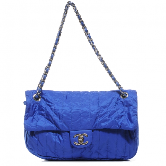 CHANEL Nylon Vertical Quilted Jumbo Flap Cobalt Blue 50585