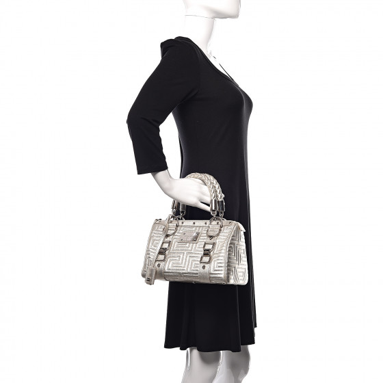 VERSACE Metallic Calfskin Snap Out Of It Bag Silver 457631