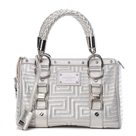 VERSACE Metallic Calfskin Snap Out Of It Bag Silver 457631