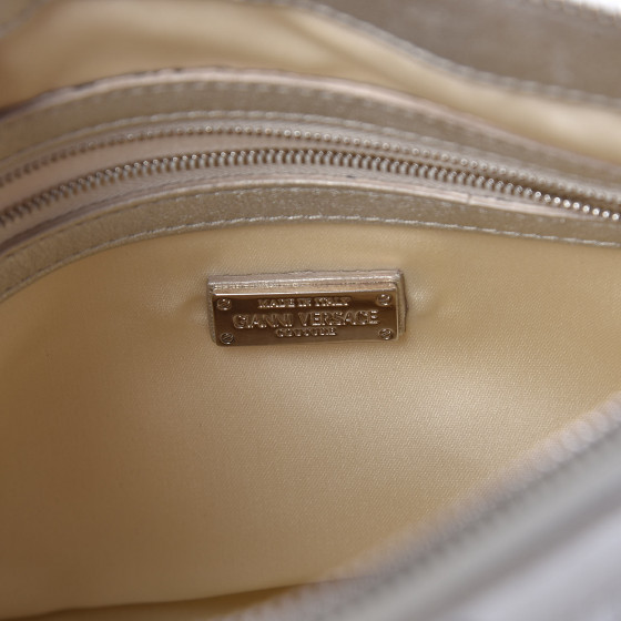 VERSACE Metallic Calfskin Snap Out Of It Bag Silver 457631