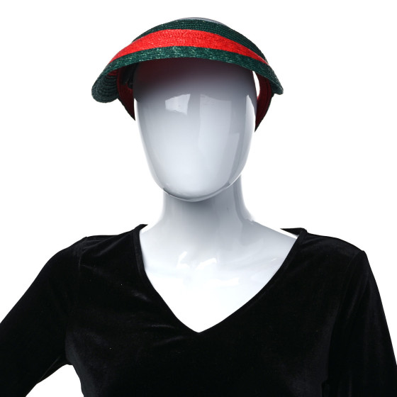 Gucci バイザー ベージュ/グリーン/レッド GUCCI Raffia Web Visor M Green Red 1287983 | FASHIONPHILE