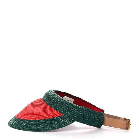 Gucci バイザー ベージュ/グリーン/レッド GUCCI Raffia Web Visor M Green Red 1287983 | FASHIONPHILE