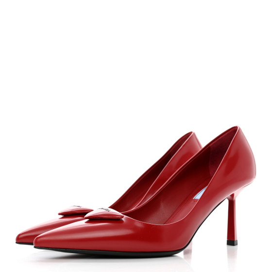 PRADA Spazzolato Triangle Logo Pointed Toe 75mm Pumps 37