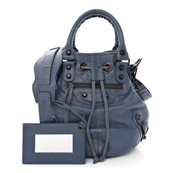 BALENCIAGA Agneau Classic Hardware Mini Pompon Bleu Persan