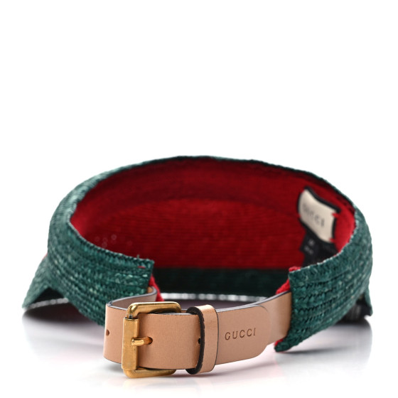 Gucci バイザー ベージュ/グリーン/レッド GUCCI Raffia Web Visor M Green Red 1287983 | FASHIONPHILE