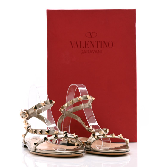 靴 VALENTINO 39.5 VALENTINO GARAVANI Metallic Calfskin Rockstud Ankle Wrap