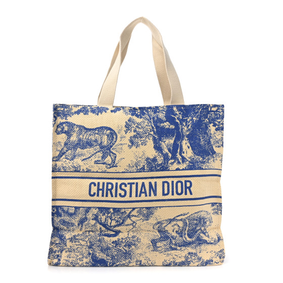 CHRISTIAN DIOR DIORIVIERA トートバッグ CHRISTIAN DIOR Straw Dioriviera Shopper Tote Ivory and Blue