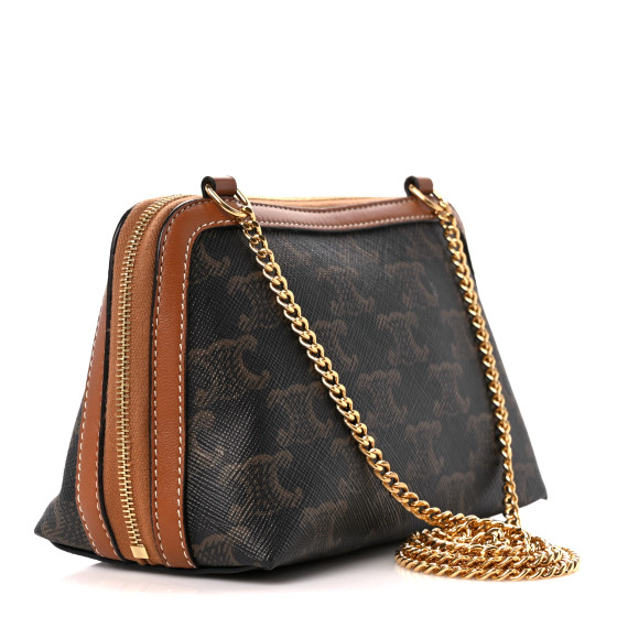 CELINE｜ (CLUTCH WITH CHAIN IN TRIOMPHE CANVAS (10E382CB Clutch on Chain Cuir triomphe IN Triomphe canvas and