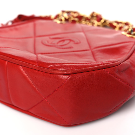 CHANEL Lambskin Diamond Quilted CC Tassel Crossbody Bag Red