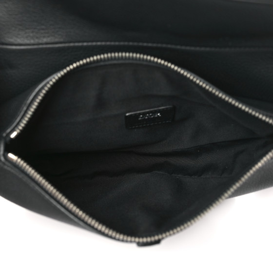 CHRISTIAN DIOR Grained Calfskin Mens Saddle Bag Black