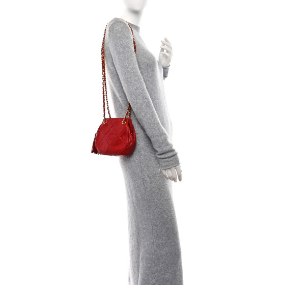 【CHANEL】CC diamond-quilted tassel crossbody bag★シャネル CHANEL Lambskin Diamond Quilted CC Tassel Crossbody Bag Red