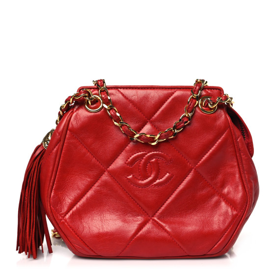 【CHANEL】CC diamond-quilted tassel crossbody bag★シャネル CHANEL Lambskin Diamond Quilted CC Tassel Crossbody Bag Red