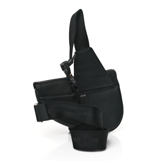Dior ディオール CHRISTIAN DIOR Grained Calfskin Mens Saddle Bag Black