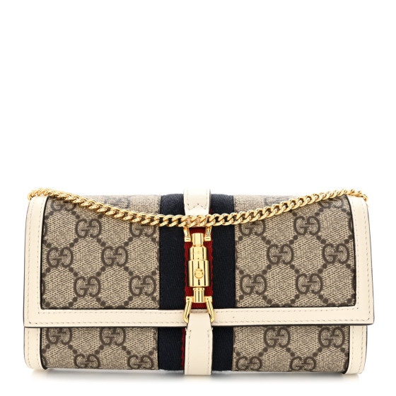 【GUCCI】GG Supreme Chain Wallet Beige:Ebony GUCCI GG Supreme Monogram Textured Dollar Calfskin Blondie