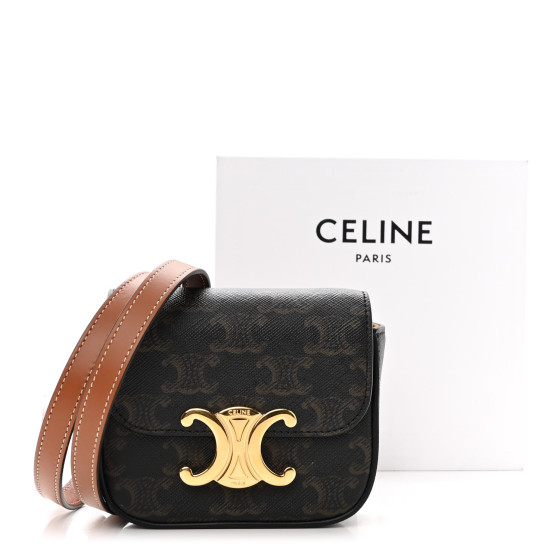 CELINE Triomphe Canvas Calfskin Mini Claude Tan 1311336