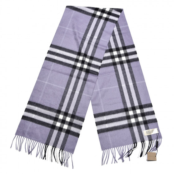 BURBERRY Cashmere Giant Check Fringe Scarf Lilac 363910