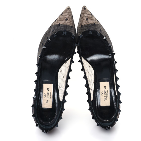 VALENTINO GARAVANI Mesh Point d'Esprit Calfskin Rockstud