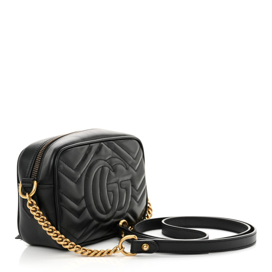 【GUCCI】GG MARMONT MATELASSE CHAIN MINI BAG Gucci GG Marmont Matelassé Black Leather Chain Mini Bag