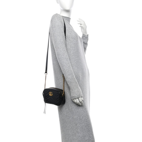 GUCCI Calfskin Matelasse Mini GG Marmont Chain Shoulder Bag