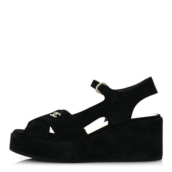 靴 Chanel Black Suede Platform Sandals s-l400.jpg