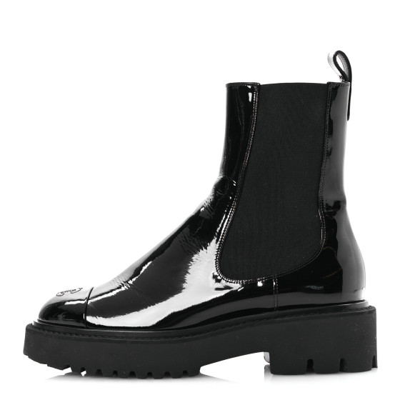 bal3 CHANEL ブーツ 38,5 CHANEL Patent Cap Toe Short Boots 38.5 Black 1662245