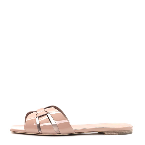 【関税&送料込】Saint Laurent Tribute Slide Sandals In Paten Saint Laurent Tribute Woven Flat Slide Sandals | Neiman Marcus