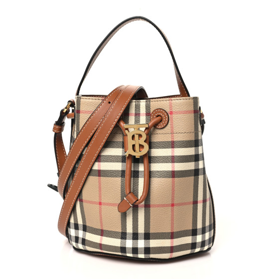 BURBERRY E-Canvas Vintage Check Mini Drawstring Bucket Bag