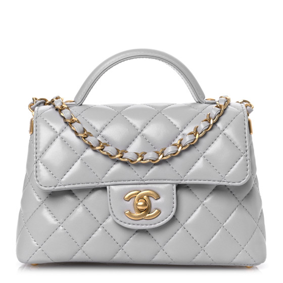 CHANEL Lambskin Quilted Small Flap Top Handle Bag Grey