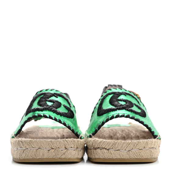 GUCCI Metallic Nappa Embroidered Double G Espadrille