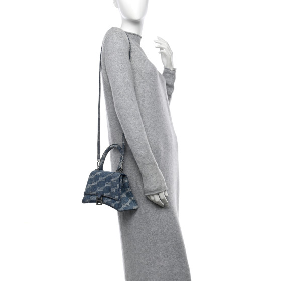BALENCIAGA Denim BB Monogram Small Hourglass Top Handle Bag