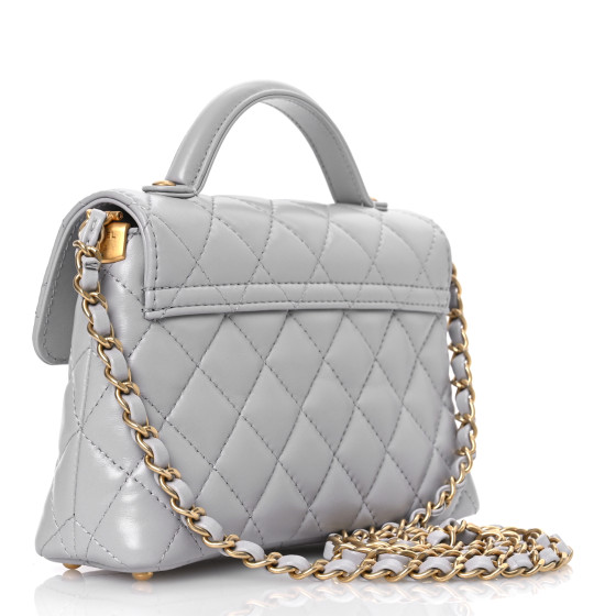 CHANEL Lambskin Quilted Small Flap Top Handle Bag Grey