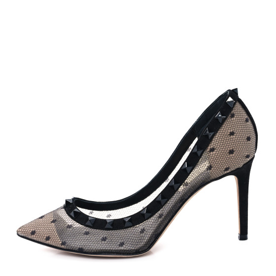 VALENTINO GARAVANI Mesh Point d'Esprit Calfskin Rockstud