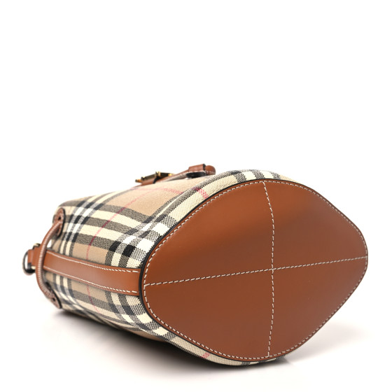 BURBERRY E-Canvas Vintage Check Mini Drawstring Bucket Bag