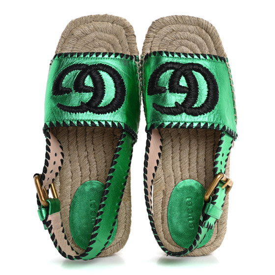 GUCCI Metallic Nappa Embroidered Double G Espadrille